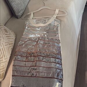 Silver Sequin Sleeveless Dress Herve Leger Size Medium very good condition